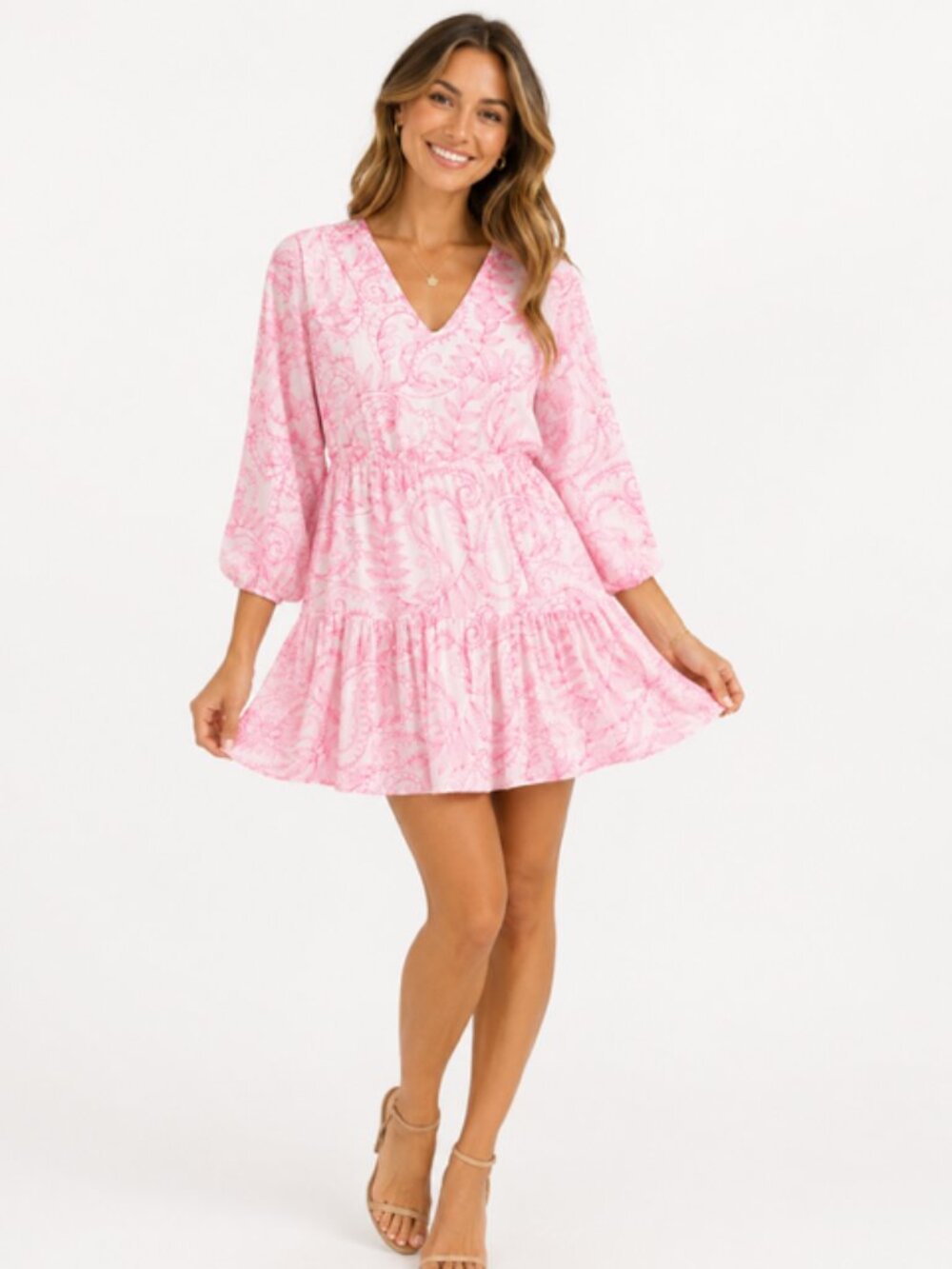 Lilly Pulitzer Joella Pink White Paisley Tiered Mini Dress Women’s Size 00